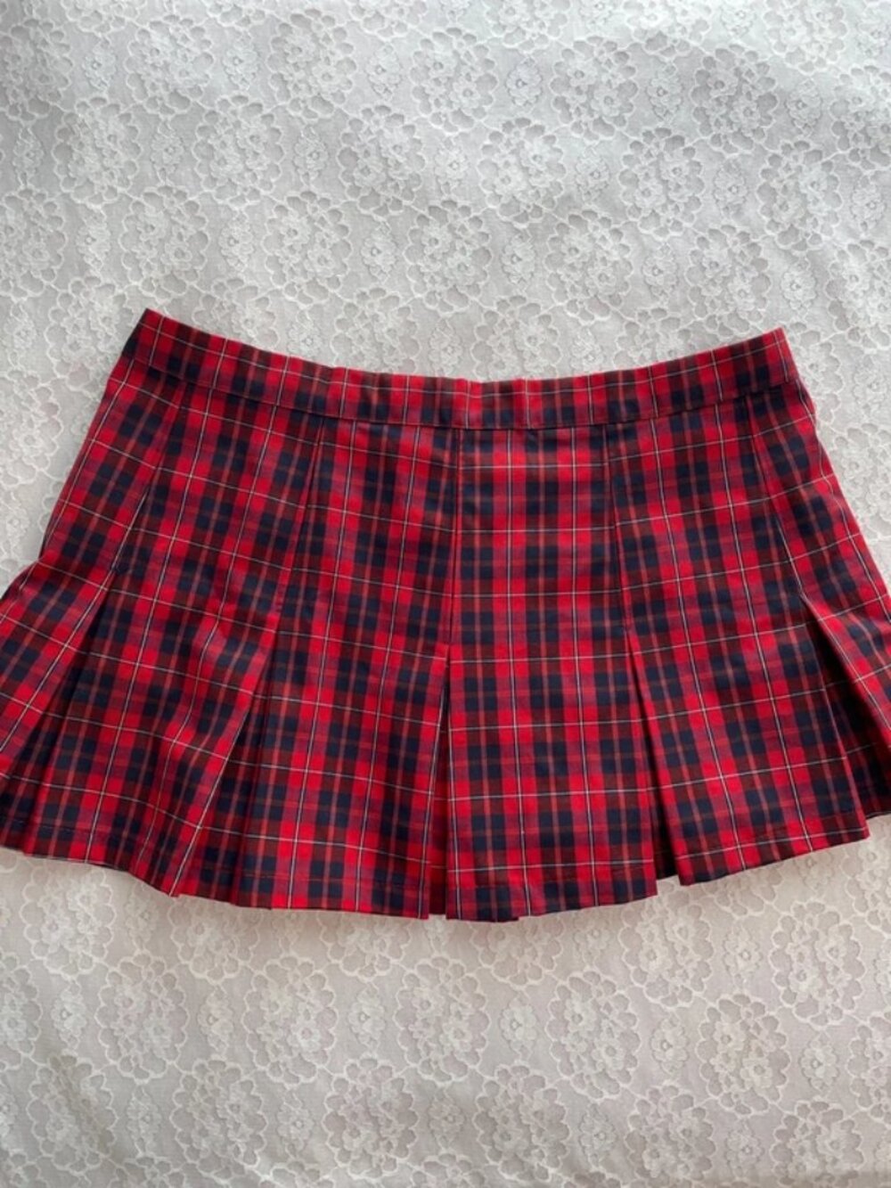 red plaid mini skirt